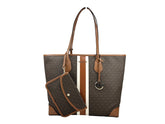 Michael Kors Eva Large Stripe Travel Tote Bag Plus Pouch Brown