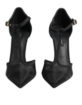 Dolce & Gabbana Black Mesh T-strap Stiletto High Heels Shoes