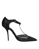 Dolce & Gabbana Black Mesh T-strap Stiletto High Heels Shoes