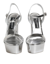 Dolce & Gabbana Silver Leather Platform Keira Sandals Shoes