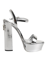 Dolce & Gabbana Silver Leather Platform Keira Sandals Shoes