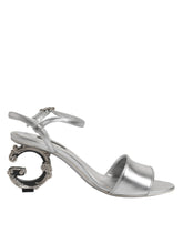 Dolce & Gabbana Silver Leather DG Heels Keira Sandals Shoes