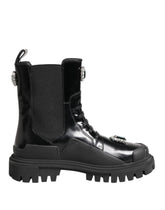Dolce & Gabbana Black Crystal Embellished Combat Boots Shoes