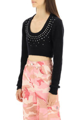CROPPED SWEATER IN MOHAIR AND WOOL WITH CRYSTALS