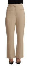 Alberta Ferretti Beige Viscose High Waist Flared Dress Trouser Pants