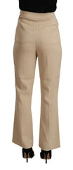 Alberta Ferretti Beige Viscose High Waist Flared Dress Trouser Pants