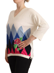 Ballantyne Multicolor Floral Cashmere Cotton Pullover Sweater