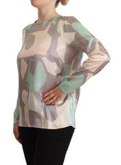 Fabiana Filippi Multicolor Silk Long Sleeves Round Neck Top Blouse