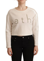 PINKO Beige Logo Long Sleeve Cropped Pullover Sweater