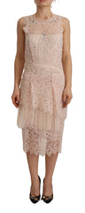 Ermanno Scervino Sheath Tiered Beige Viscose Sleeveless Midi Dress