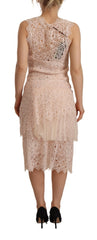 Ermanno Scervino Sheath Tiered Beige Viscose Sleeveless Midi Dress