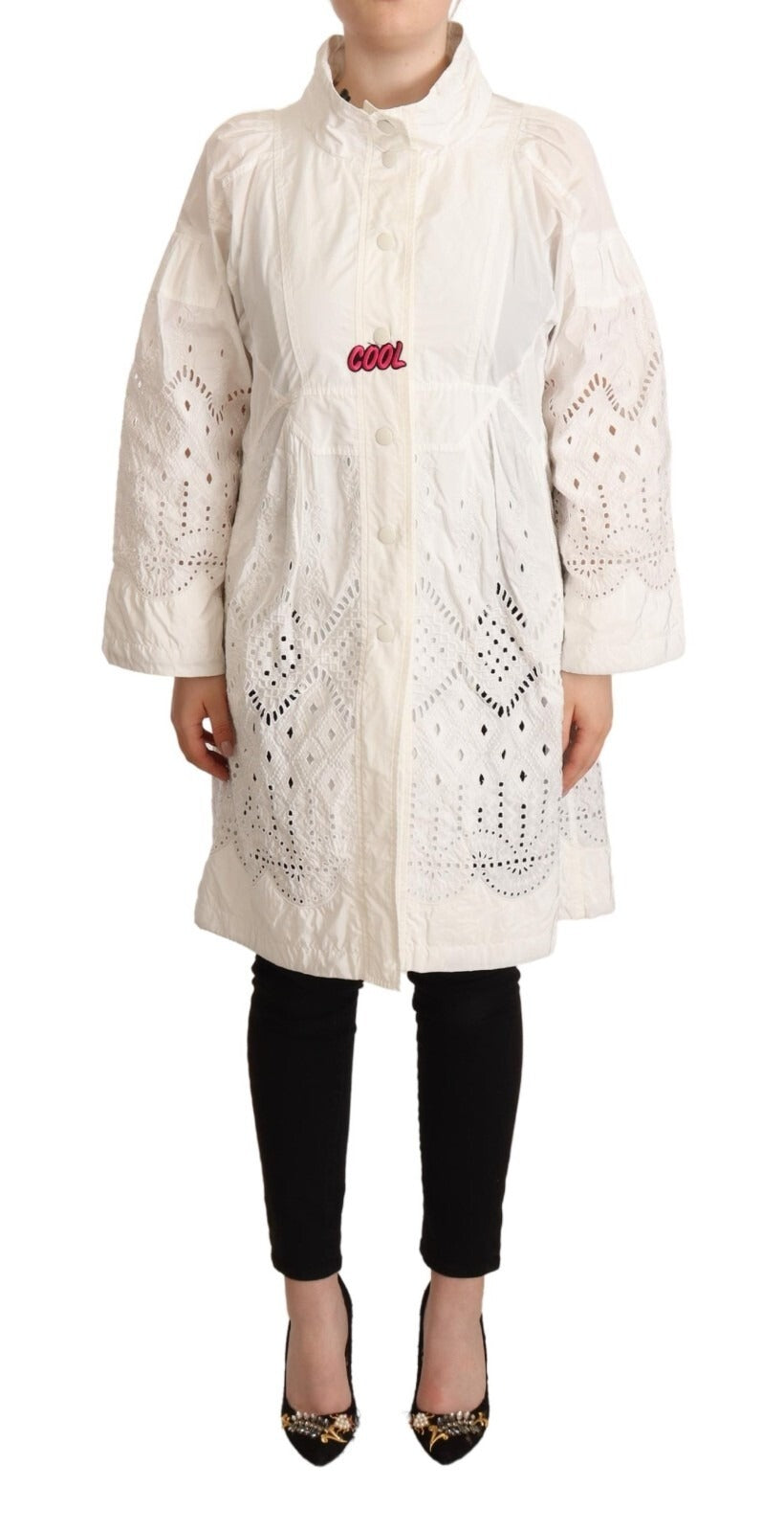 Ermanno Scervino Button Down White Long Sleeve Polyester Jacket