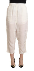 Maison Margiela White High Waist Cropped Women Trouser Pants