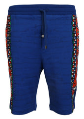 Dolce & Gabbana Blue Cotton Printed Bermuda Trousers Shorts