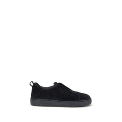 Santoni Black Calf Leather Bos Taurus Low Top Sneakers