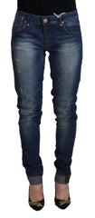 Acht Blue Washed Cotton Slim Fit Women Denim Pants Jeans