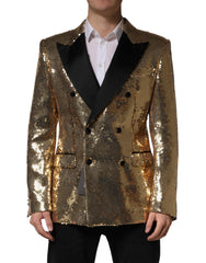 Dolce & Gabbana Gold Sequined Double Breasted Jacket Blazer
