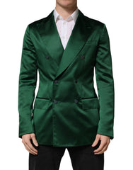 Dolce & Gabbana Green Satin Double Breasted Jacket Blazer