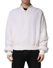Dolce & Gabbana White Silk Full Zip Bomber Blouson Jacket