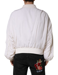 Dolce & Gabbana White Silk Full Zip Bomber Blouson Jacket