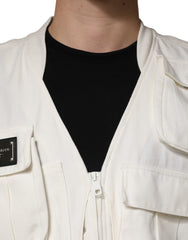 Dolce & Gabbana White Cotton Cargo Men Vest Coat Jacket