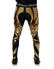 Dolce & Gabbana Black Gold Geometric Logo Men Leggings Pants