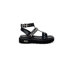 Cult Black Leather Flat Sandals