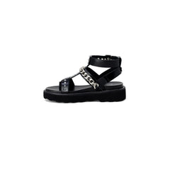 Cult Black Leather Flat Sandals