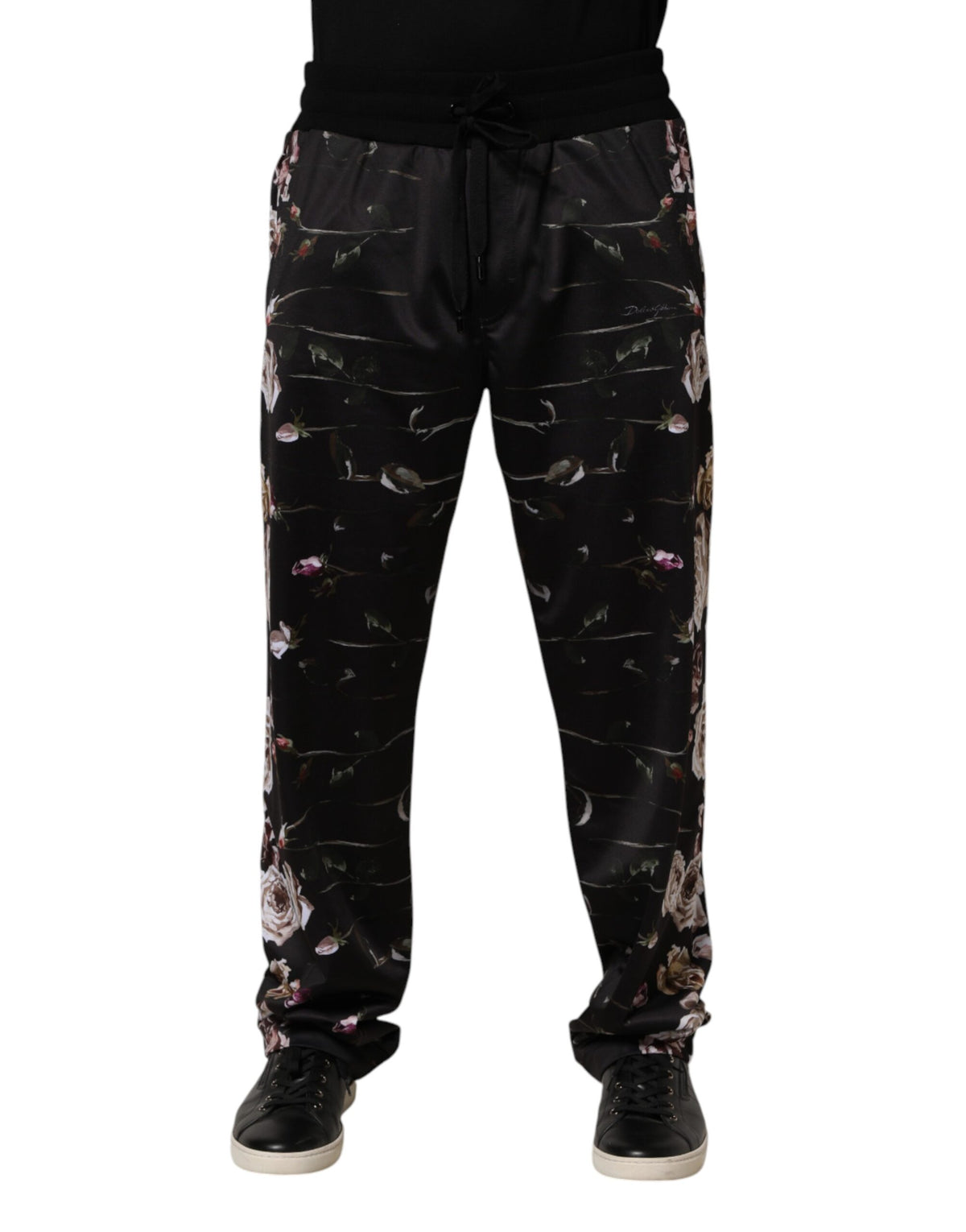Dolce & Gabbana Black Floral Straight-Leg Chino Trouser Pants