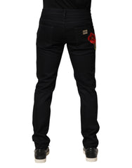 Dolce & Gabbana Black Floral Cotton Skinny Men Denim Jeans