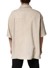 Dolce & Gabbana Beige Leather Button Down Men Casual Shirt
