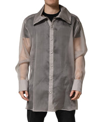 Dolce & Gabbana Gray Sheer Silk Button Front Men Dress Shirt