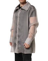 Dolce & Gabbana Gray Sheer Silk Button Front Men Dress Shirt
