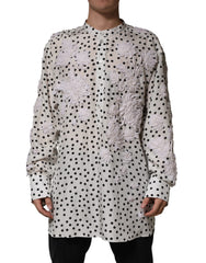 Dolce & Gabbana White Polka Dot Floral Embroidery Men Shirt