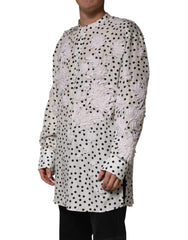 Dolce & Gabbana White Polka Dot Floral Embroidery Men Shirt