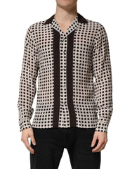 Dolce & Gabbana White Black Polka Dot Silk Men Casual Shirt