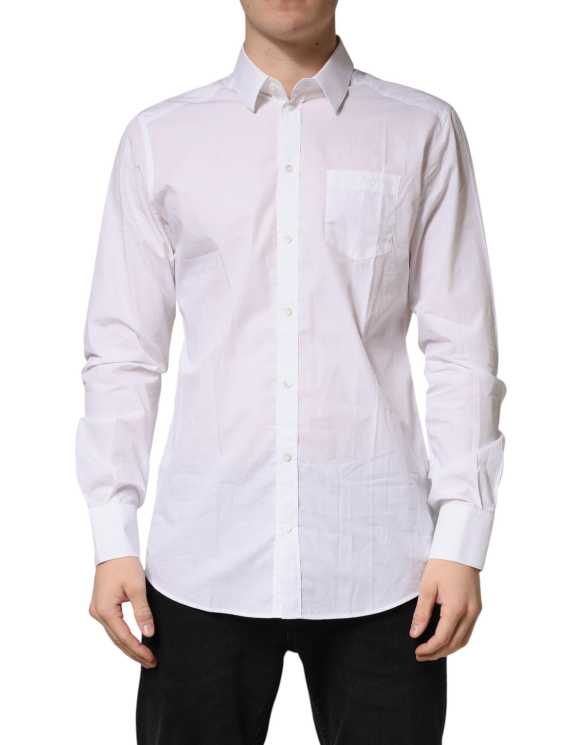 Dolce & Gabbana White GOLD Cotton Collared Formal Dress Shirt