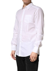 Dolce & Gabbana White GOLD Cotton Collared Formal Dress Shirt