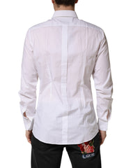 Dolce & Gabbana White GOLD Cotton Collared Formal Dress Shirt