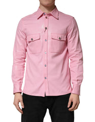 Dolce & Gabbana Pink Cotton Collared Men Button Down Shirt