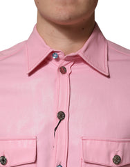 Dolce & Gabbana Pink Cotton Collared Men Button Down Shirt