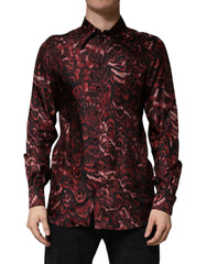 Dolce & Gabbana Bordeaux Patterned Collared Men Dress Shirt