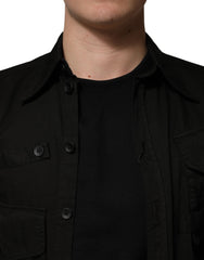 Dolce & Gabbana Black Cotton Collared Men Button Down Shirt