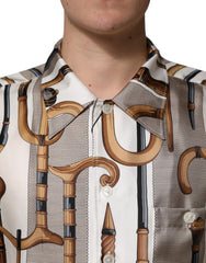 Dolce & Gabbana Multicolor Walking Stick Print Men Shirt