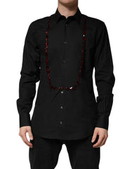 Dolce & Gabbana Black Crystal GOLD Formal Cotton Dress Shirt