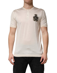 Dolce & Gabbana Off White Silk Logo Patch Men Henley T-shirt