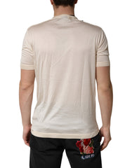 Dolce & Gabbana Off White Silk Logo Patch Men Henley T-shirt