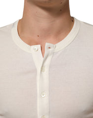 Dolce & Gabbana Off White Cotton Short Sleeve Henley T-shirt