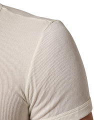 Dolce & Gabbana Off White Cotton Short Sleeve Henley T-shirt