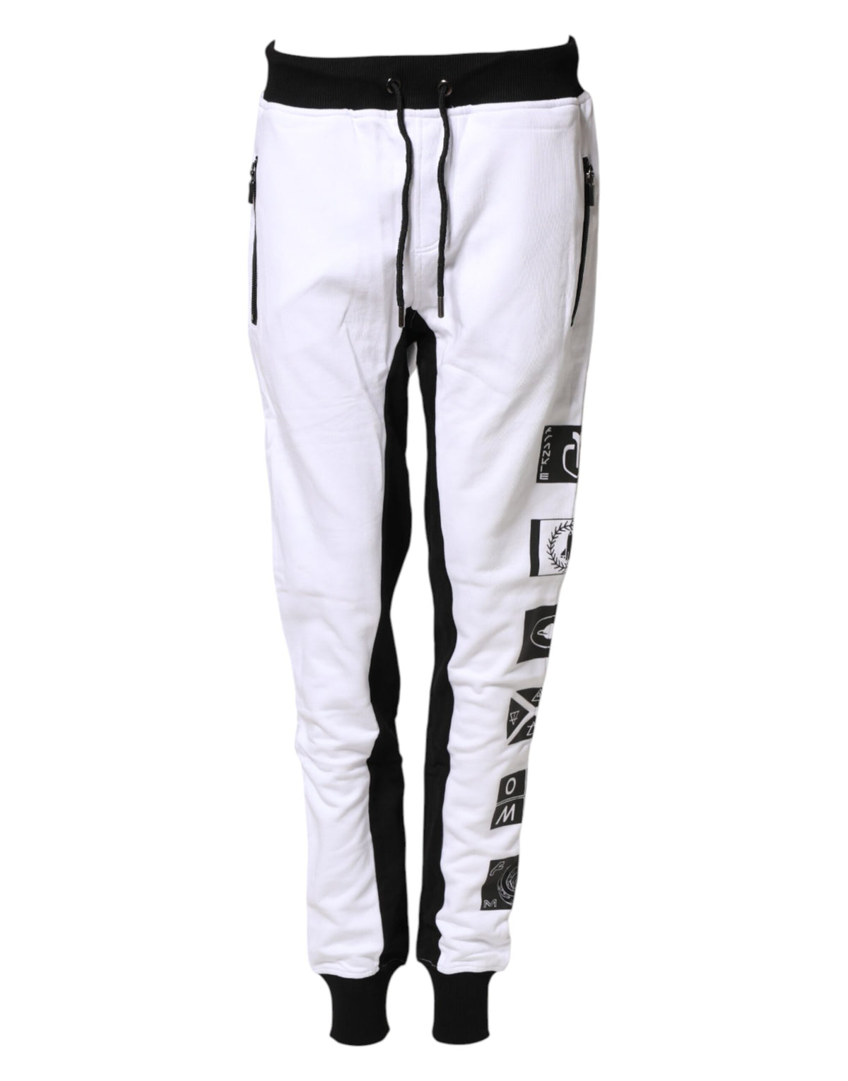 Frankie Morello Black White Skinny Jogger Sweatpants Pants